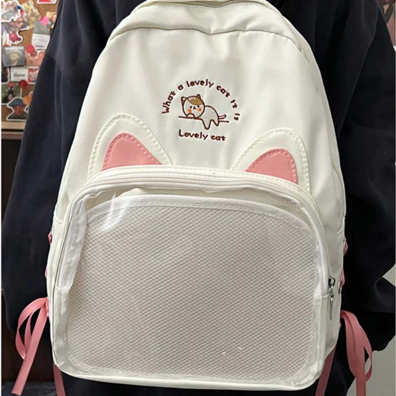 Sweet Y2k Aesthetic Chic Girls Backpacks High-capacity Kawaii Transparent Women Ita Bags Students Casual Cartoon Cat Schoolbags 2