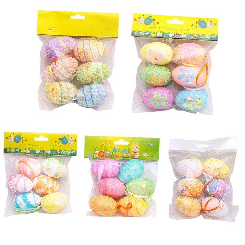 

4XBD Rainbow Color Egg for w/ Hanging Strap for Easter Day Decoration Family Garden P