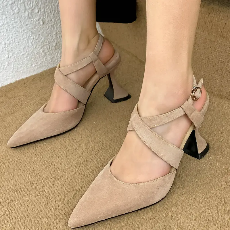 

2022 Summer New Pointed Toe Sexy Cross-strap Sandles Woman Shoes Wine High Heels Blue Nude Color Sexy Gladiators Sandals Women