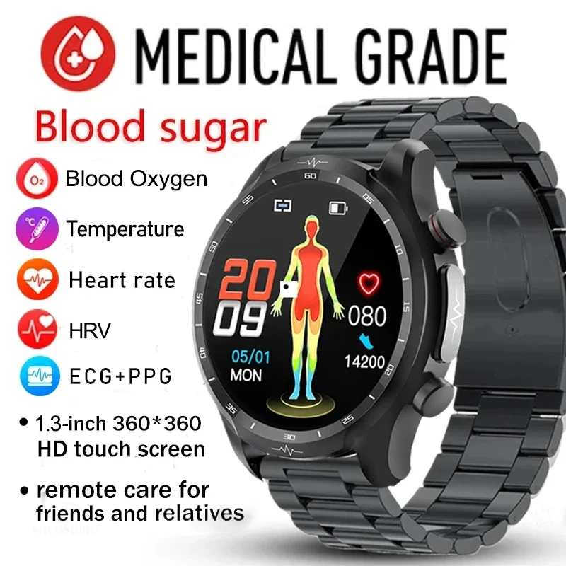 

2024 Healthy Blood Sugar Smart Watch Men ECG+PPG Precise Body Temperature Heart Rate Monitor Smartwatch HRV Blood Pressure Watch