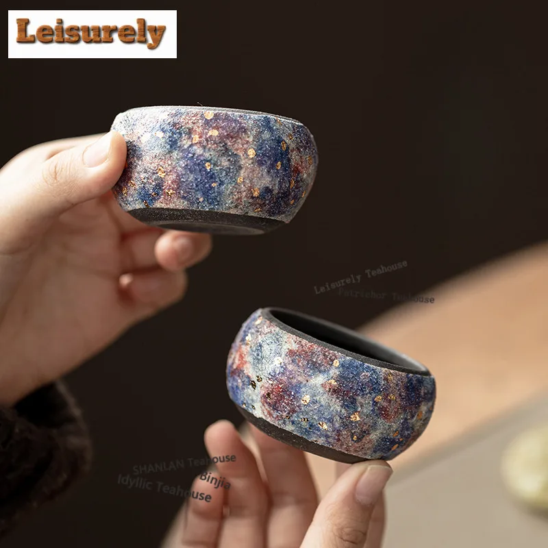 50ML Rock Mineral Point Gold Teacup Traditional Tea Bowl Tea Pair Tea-tasting Fragrance Cup Chazhan Master Cups Household Cafes