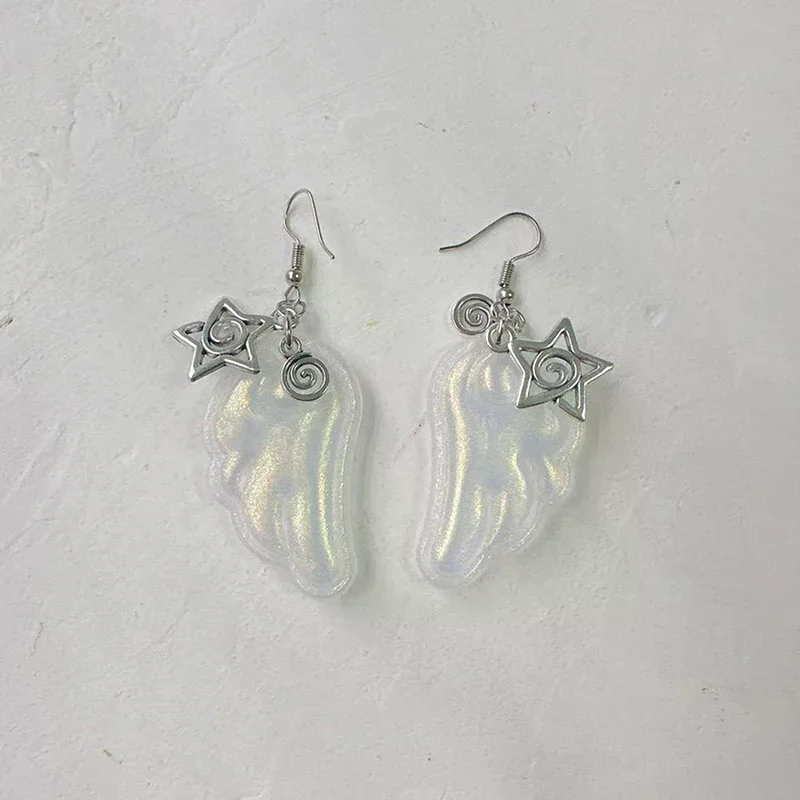 Y2k Engelsflügel Ohrringe für Frauen Harz Ohrclips Ohrhaken Mode Party Schmuck Geschenk