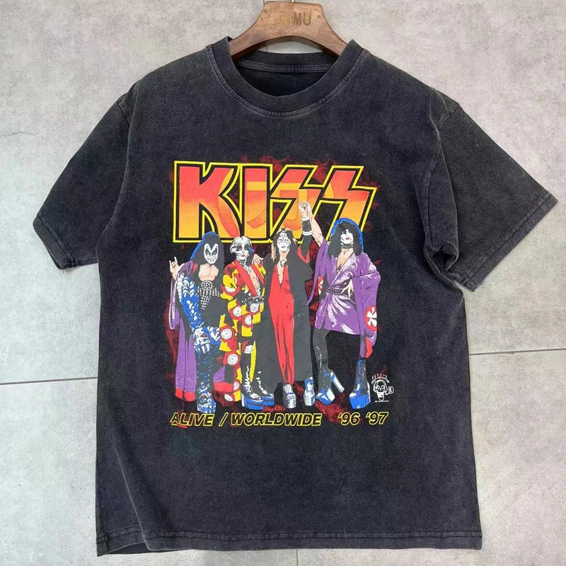 

Oversized Streetwear Rock Kiss Band Short Sleeve T-shirt Summer New Fashion Print Men Women Loose Casual KISS Top Clothes