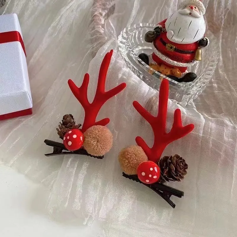1 Pair Kawaii Christmas Elk Ear Hair Clip Women Girl Santa Snowman Hairpin Xmas Party Barrettes for Kids Cosplay Headwear