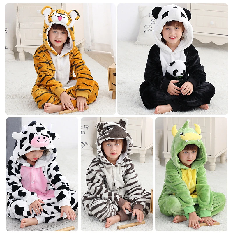 Kigurumi Suit for Children Winter Overalls Warm Kids Pajamas For Girl's Pjs Baby Boy Nightwear Anime Unicorn Pijama Toddler Home