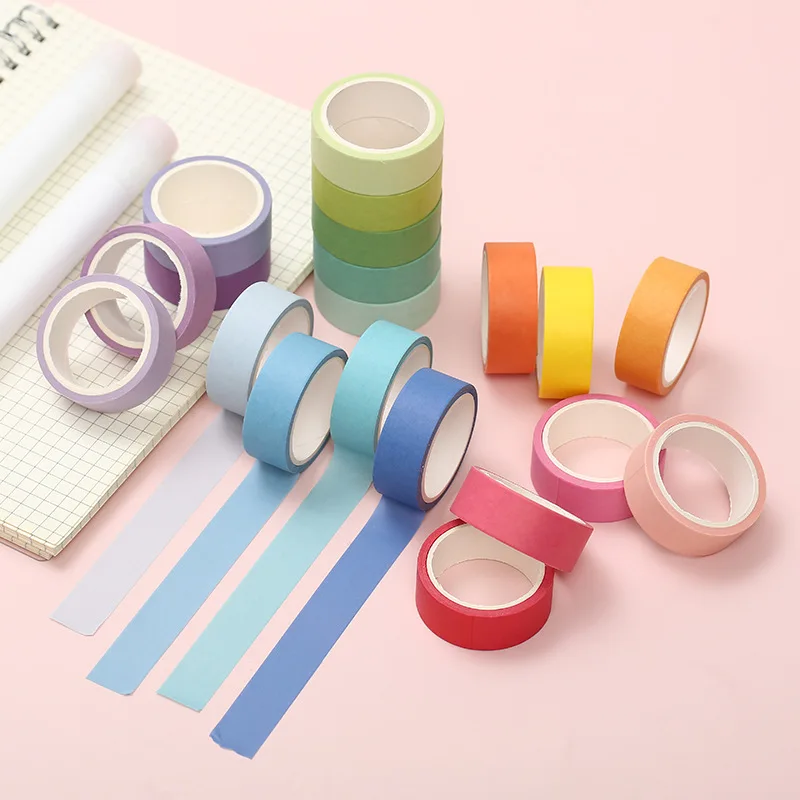핫세일 레인보우 컬러 솔리드 컬러 와시 테이프 DIY 핸드 아카운트 데코 테이프 스티커 20가지 색상 선택 가능 5m