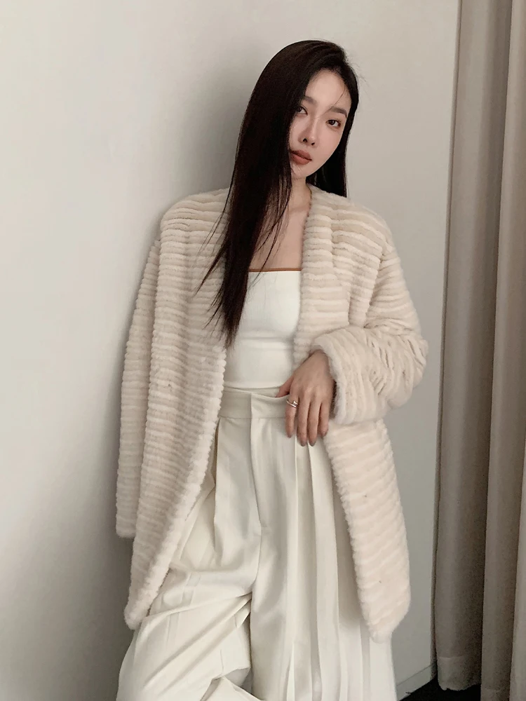 HDHOHR 2024 Real Mink Fur Coat Women Luxury Natural Kintted Mink Fur Jackets Winter Warm Thick Fur Clothes For Female Plus Size