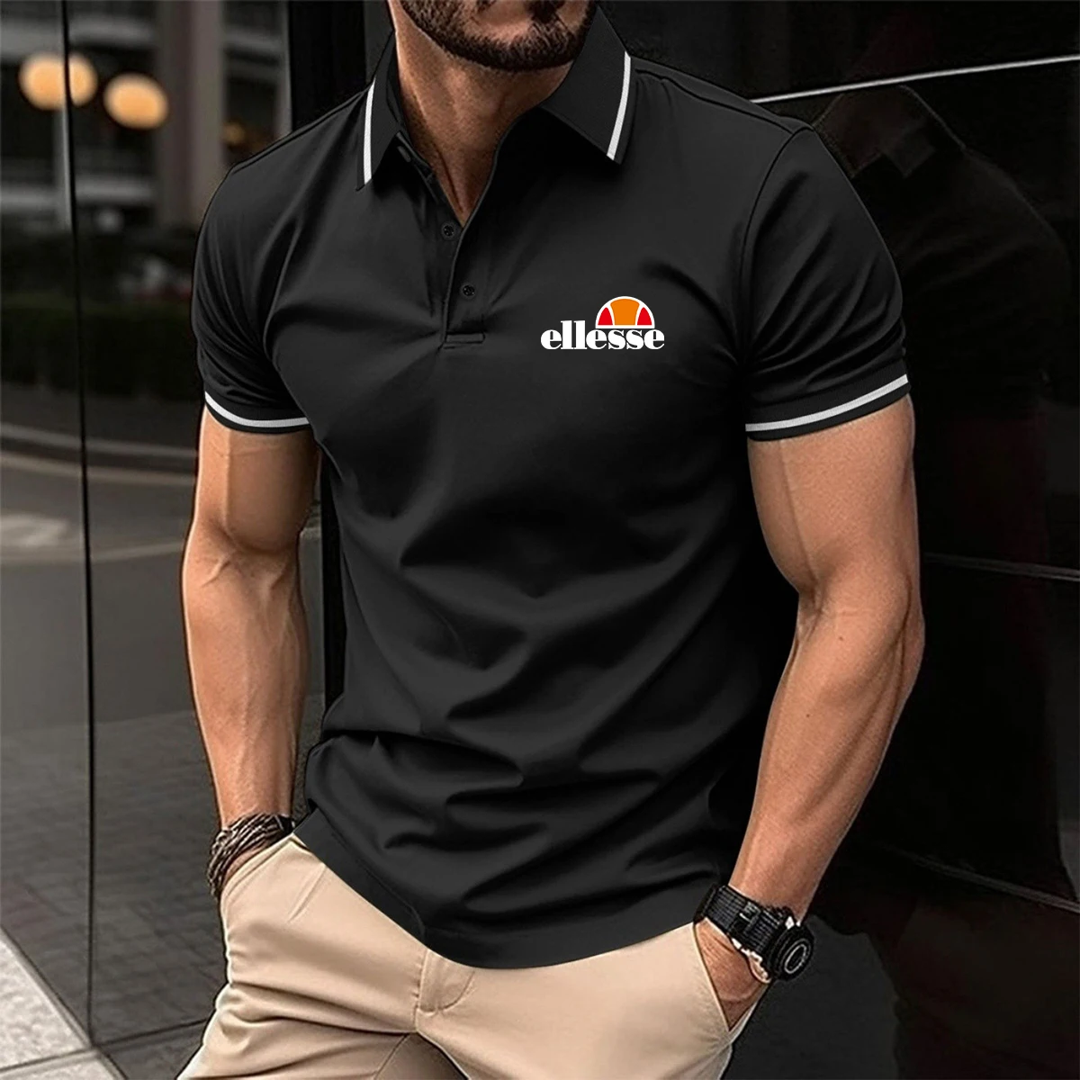 Polo ellesse Premium da uomo: Materiale delicato sulla pelle, colletto e polsini con finiture a contrasto, classico logo ellesse Sun.