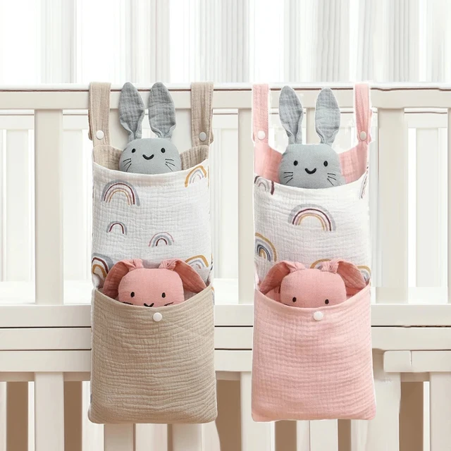 Sacs de rangement suspendus pour lit de bébé, organisateur de berceau en coton pour nouveau-né, poche à couches pour jouets, ensemble de literie, accessoires, sacs de magasin de couches 1