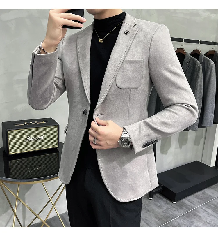 blazer for men wedding Color 6 Costume Homme Deerskin Jacket Suit Men Casual Slim Blazer Hombre Suit Leather Jacket Men Terno Masculino Men Clothing casual blazer