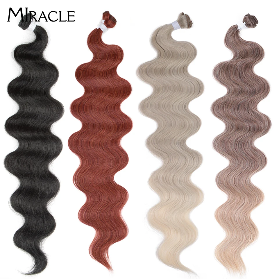 MIRACLE Synthetic Body Wave Ponytail Hair Bundles 26 Inch Long Hair Weave Ombre Ginger Brown 613 Blonde 100g Extensions