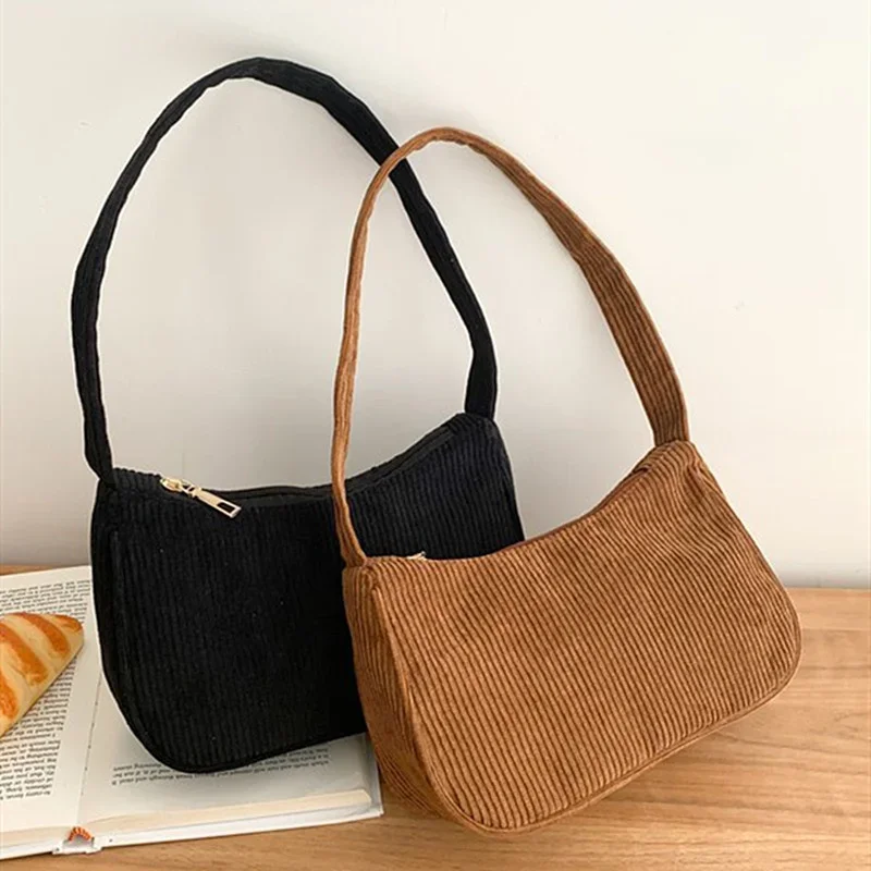 

Winter Corduroy Underarm Bag Casual Women Shoulder Bags Travel Armpit Shopping Pouch Phone Pouch Zipper Female Handbag Clutch