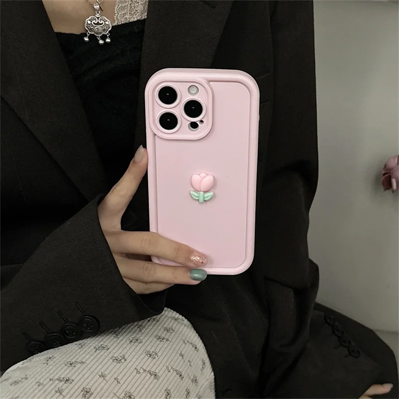 Silicone Shockproof Phone Case with 3D Tulip Flower Design