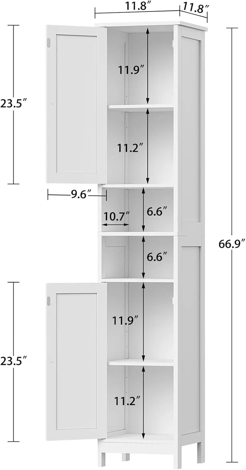 67" Tall Bathroom Cabinet with Adjustable Shelves and Doors, Narrow Bathroom Storage Cabinet