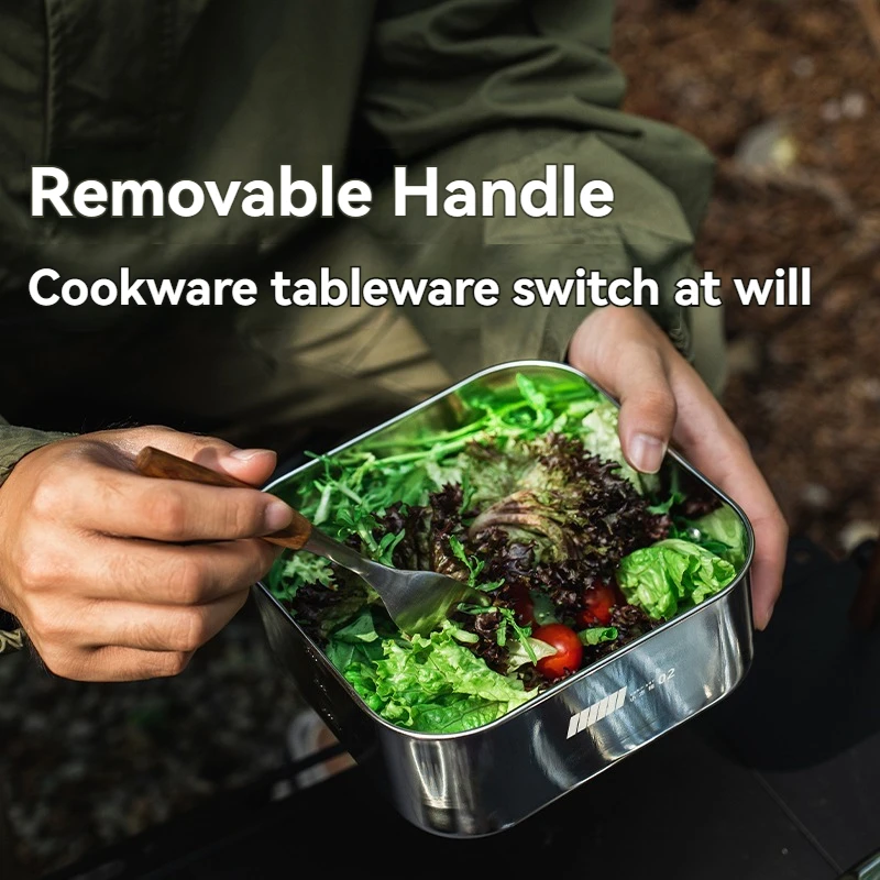 ALOCS Small Square Pot Set for Outdoor Camping Portable Stainless Steel 304 Kettle Pan Cookware