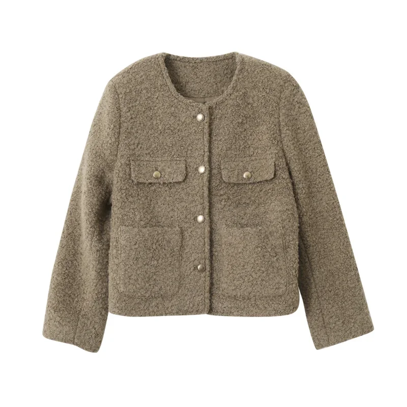 Wool Blended Soft Fragrance Short Woolen Jacket Women's Autumn Winter Slim Basic Simple Casual Small Fragrant Khaki Women's Coat