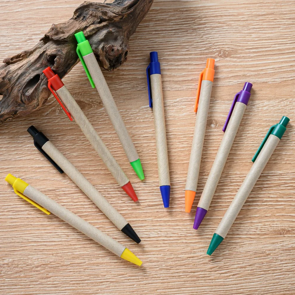Eco-Friendly Recycled Paper Ballpoint Pens - Assorted Colors, Personalization Available (50/100 Pack)
