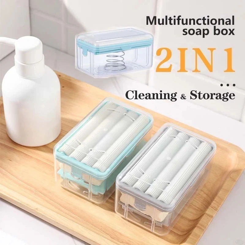 

New Usage Roller Type Soap Dish Holder For Bathroom Toliet Soap Box Plastic Storage Container With Drain Water Bathroom Gadgets