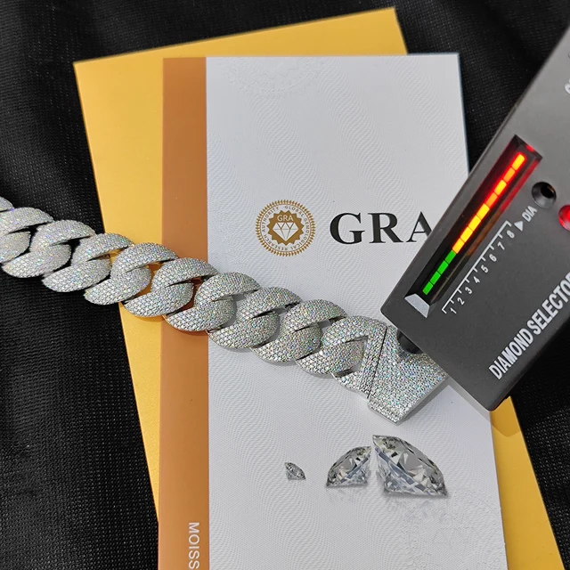 22mm 925 Sterling Silver VVS Moissanite Necklace Iced Out Cuban Link Chain For Men Latest Design Fine Hiphop Style Jewelry