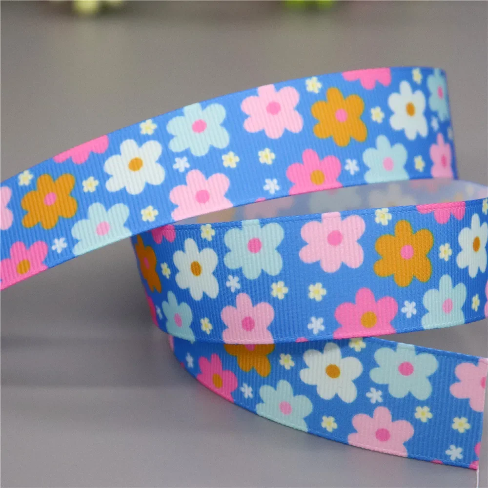 22mm 10yards Spring Flowers Printed Grosgrain Ribbon Accessories Headwear Decoration Collar DIY Sewing Craft B2403 ribbon decoration,ribbon supplies,grosgrain ribbon,sewing ribbon