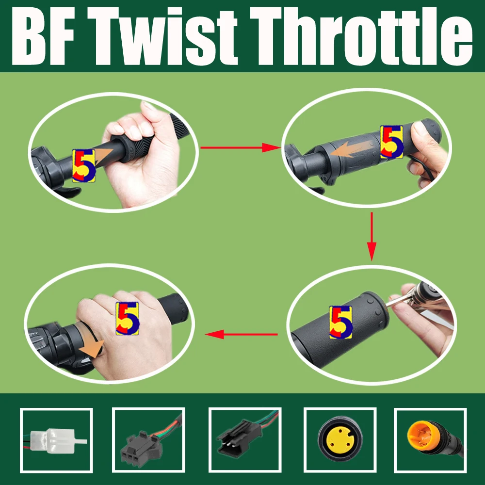 Ebike Wuxing Throttle TF158 Twist Throttle Right Handle 3P WP/SM Plug Bafang BBS Motor