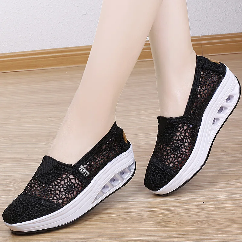 Summer Breathable Women Shoes Platform Shoes Fashion Sneakers Woman Vulcanize Shoes New Low-cut Non-slip Fretwork Ladies Female