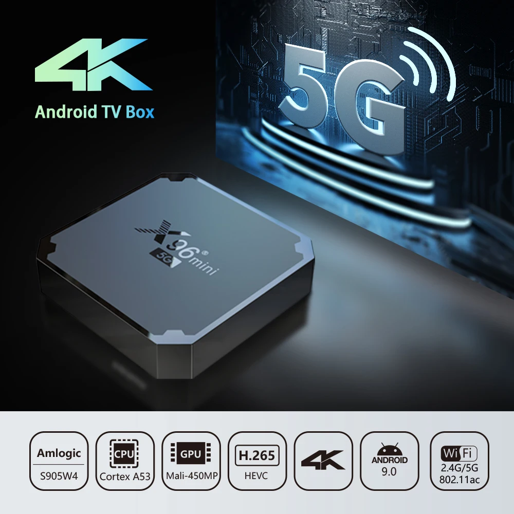 X96 Mini Iptv Android Dual-Band Wifi TV Box 9.0 S905w4 5G 2G 16G HD 4k M3u Smart Ip Tv Set Top EU AU UK US Plug |