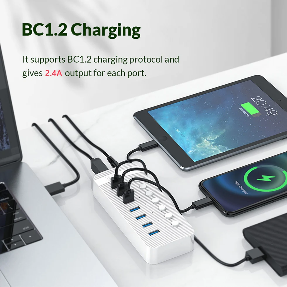 Orico 10 Portas Multi Usb Hub Powered Divisor Soquete com Interruptor de Ligar Desligar Doca Múltipla Usb 3.0 Slot Adaptador de Tira de Alimentação - Imagem 6