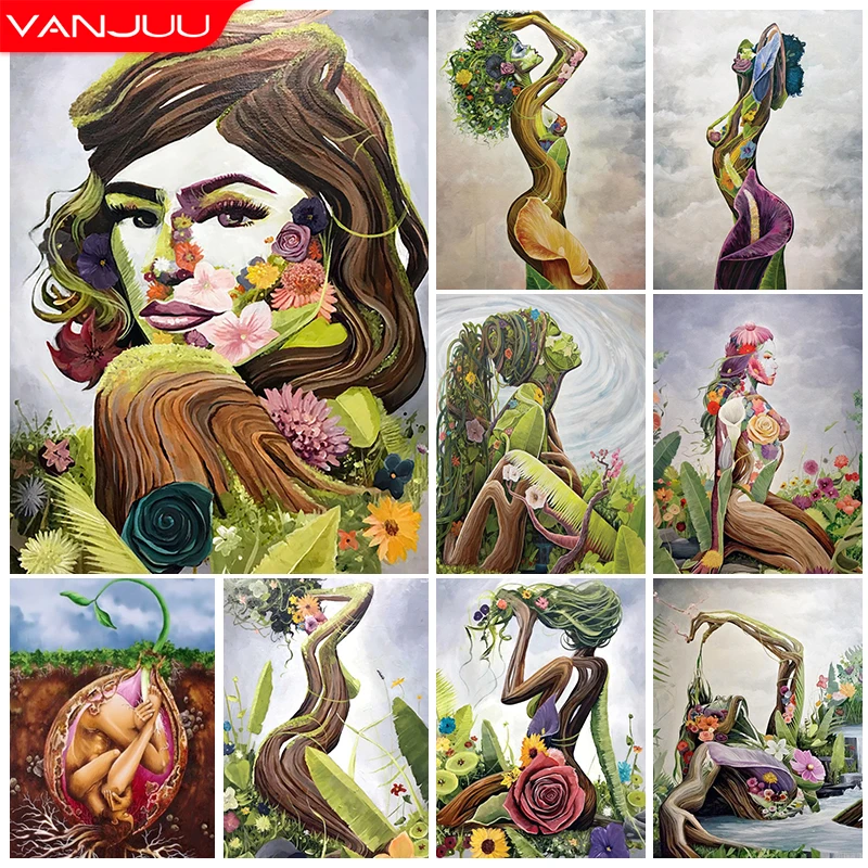 

Abstract Portrait Diamond Painting Woman with Flowers Full Diamond Mosaic Rhinestones Pictures Cross Stitch Kits Home Decor