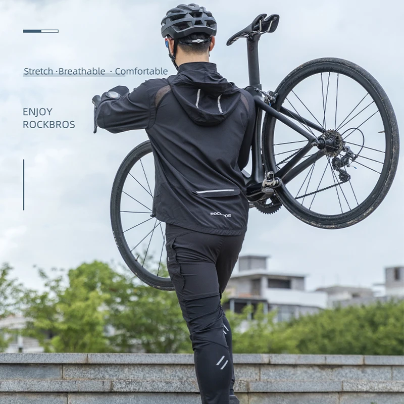 ROCKBROS Cycling Jersey Set Men Pants Breathable Windproof Cycling Jacket Trousers Bicycle Wind Jacket Bike Clothing Sport Coat