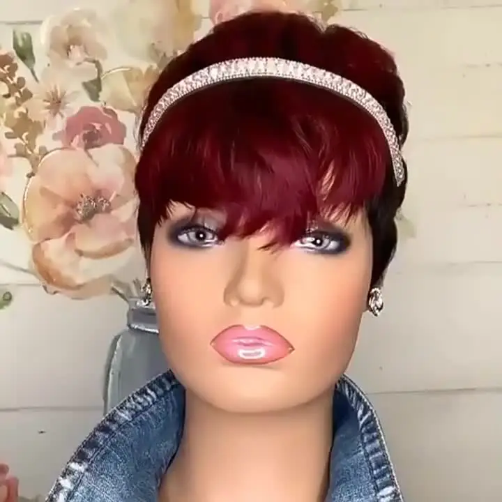 Perruque Synthétique Courte Rouge Lisse Pour Femme - Neuve + 4 Bonnets Offerts