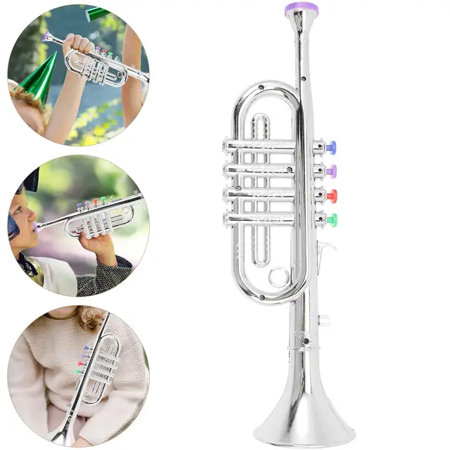 2Pcs Silver ABS Simulation Trumpet Toy Kids Musical Instrument Safe Tasteless Learning Plaything Plastic Educational Simulated 5