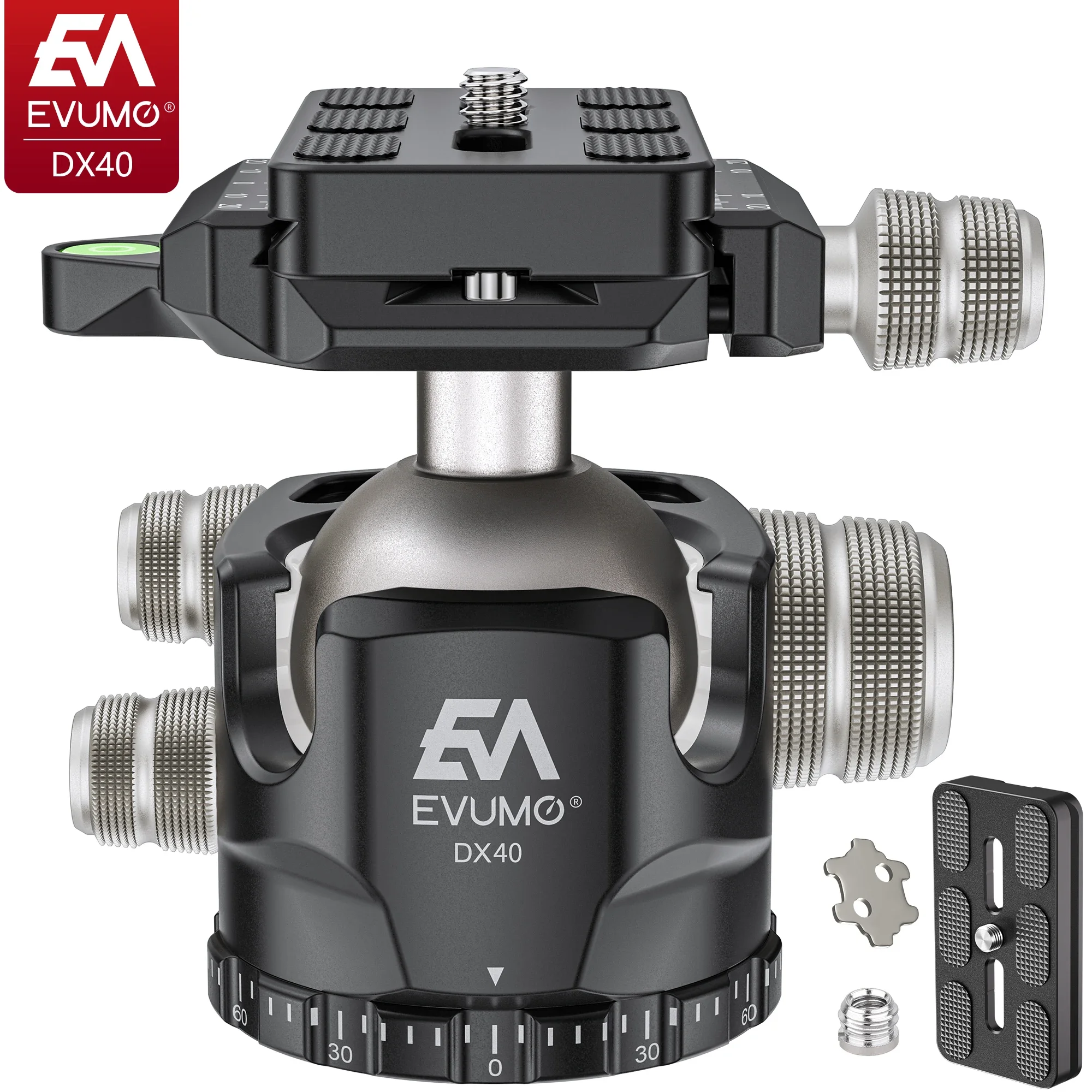 DX40 Low Gravity Low Profile Tripod Head 360° Panoramic Ballhead and 20kg Max Load Capacity for Tripod Monopod DSLR Camera