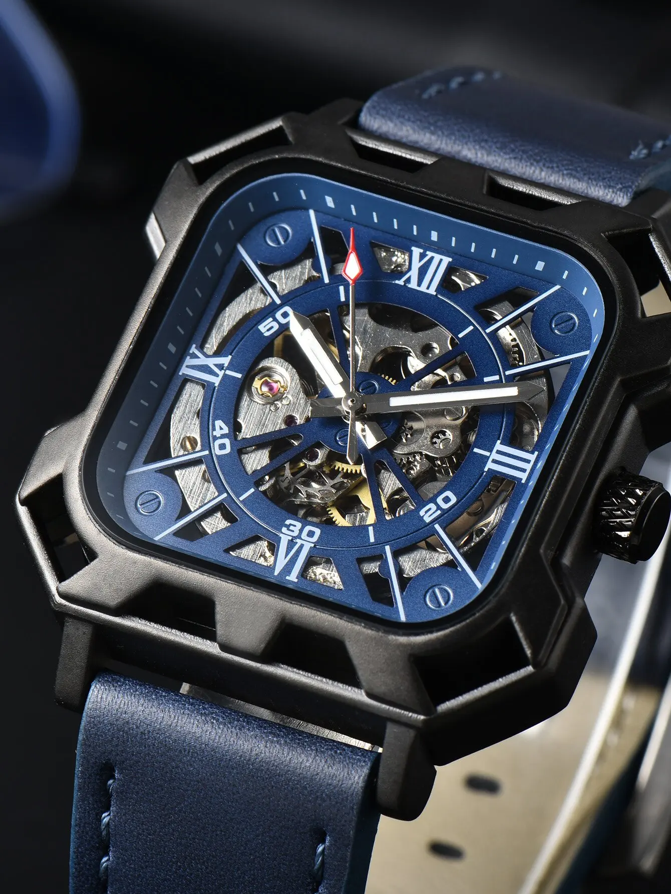 LONGLUX automatic watch cool mechanical wristwatches steel hollow no leather mens watch men gift mechanical watch