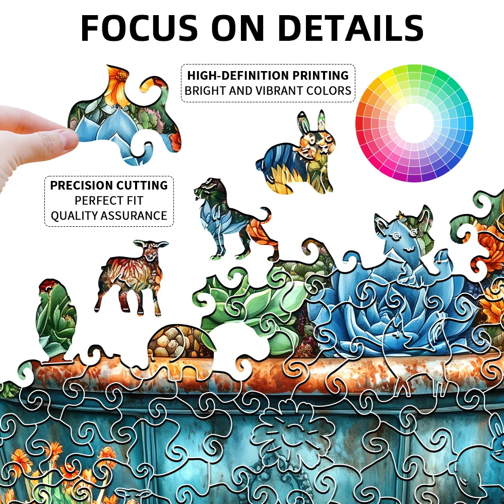 Wooden Puzzle jigsaw puzzles wooden jigsaw puzzles wooden puzzle toys educational puzzles Challenging Colorful Succulent Plants and Animal Shapes for Home Dec