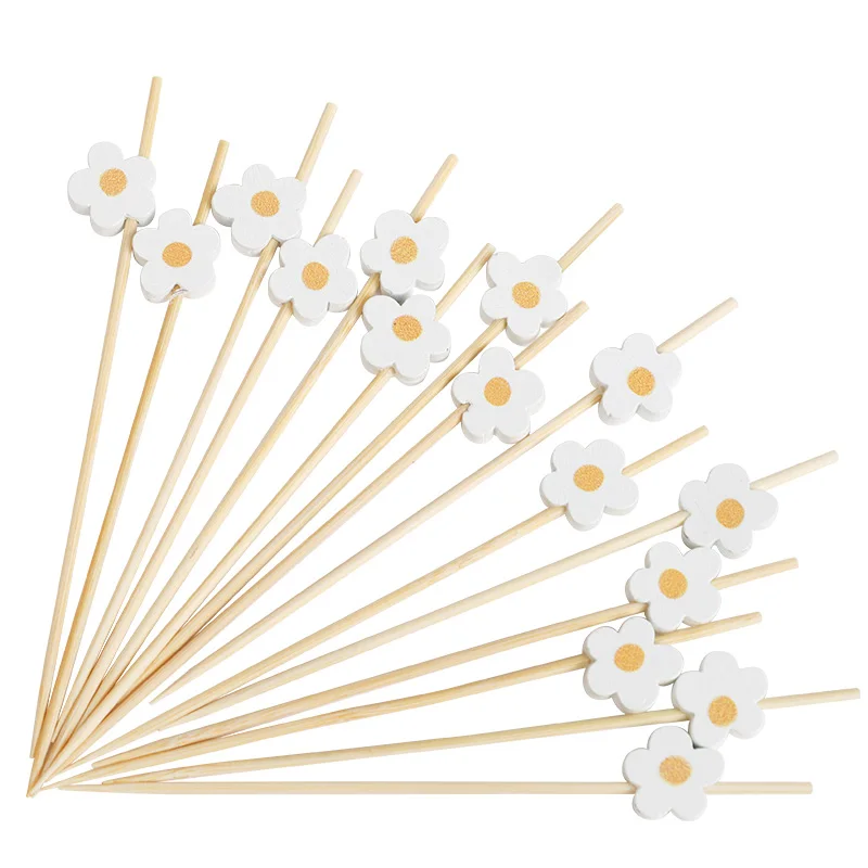 100 Stücke Gänseblümchen Blume Bambus Essen Picks Einweg Dessert Obst Gabeln Kinder Geburtstag Party Hochzeit Liefert Baby Dusche Dekoration – Detail 10