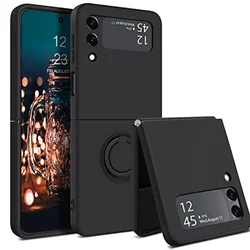 Luxurious Magnetic Ring Stand Silicone Phone Case with Bracket Skin Feel - Samsung ZFlip7FE (Black)