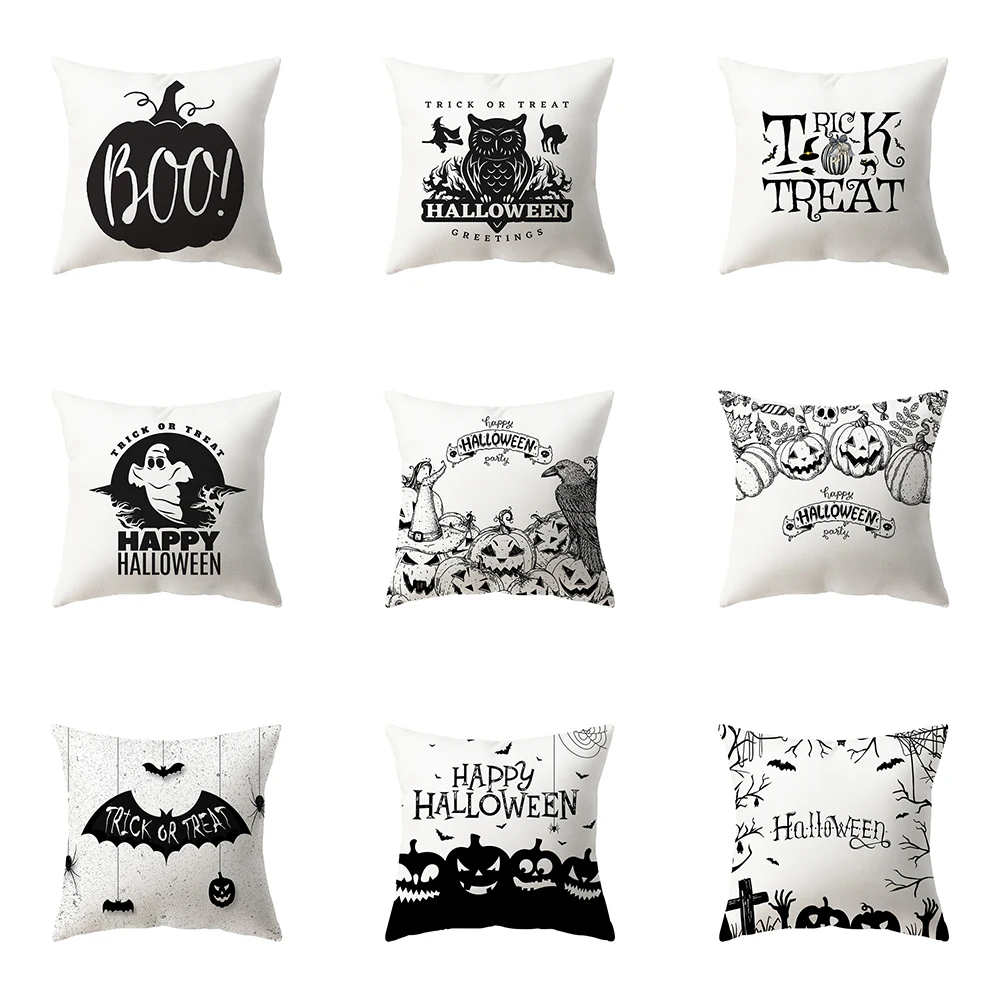 

Scary Pumpkin Halloween Theme Print Pattern Cushion Cover Home Living Room Sofa Decoration Square Polyester Pillow