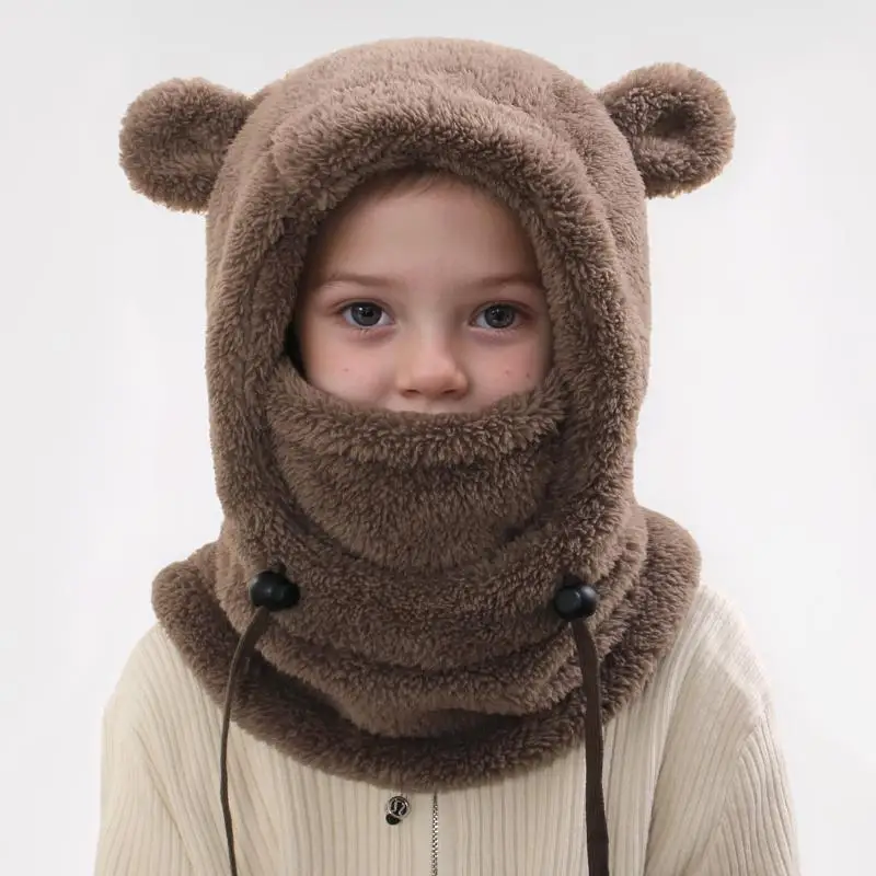 Kinder-Plüsch-Sturmhaube, winddicht, warm, Mütze, Schal, verstellbare Halsabdeckung, Gehörschutzkappe – Detail 10