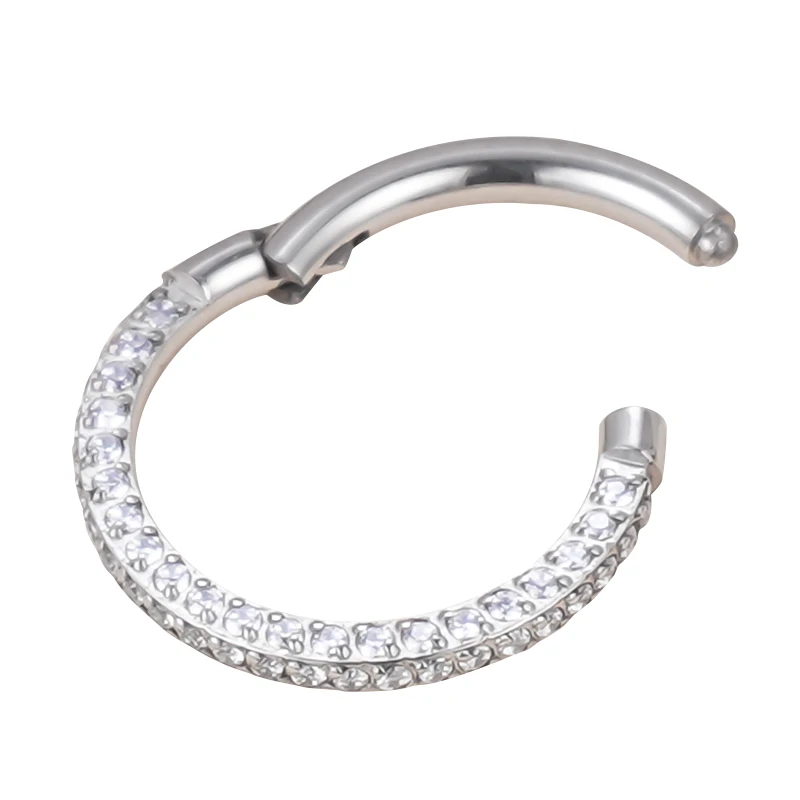 

G23 Titanium CZ Pave On 2 Face and Side Segment Ring Hinged Segment Hoop Nose Ring Clicker Ear Cartilage Tragus Helix Piercing