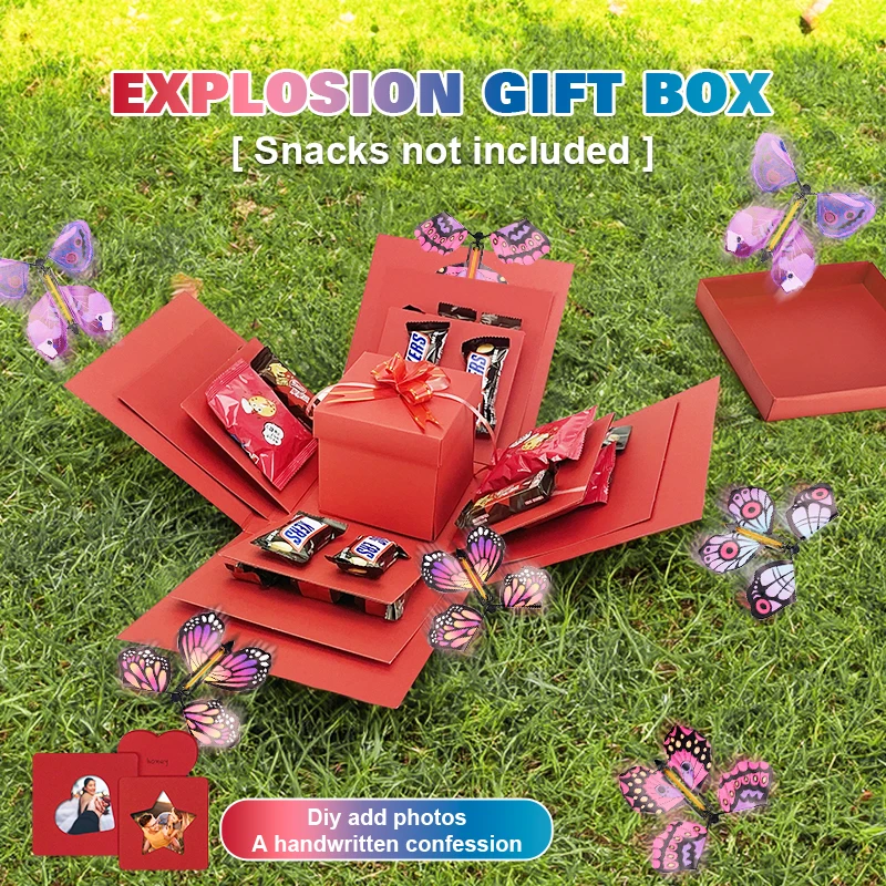 Explosion Box Scatola Regalo Sorpresa DIY - 14,5 Cm - Con Farfalle 3D - Per Compleanno, Matrimonio, San Valentino