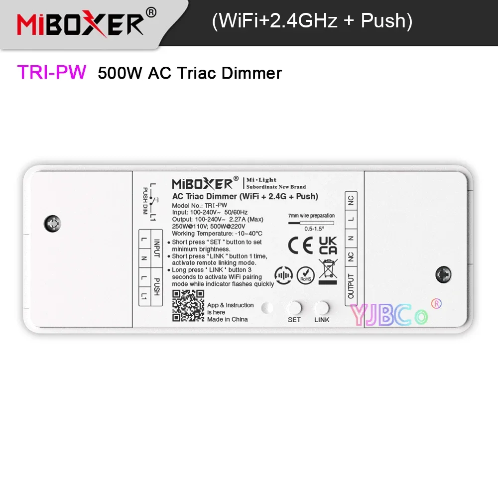 

Miboxer 2.4G WiFi 500W AC Triac Dimmer 2.4G RF Remote 110V~220V Max 2.27A dimmable LED lamps Push dimming Bluetooth Controller