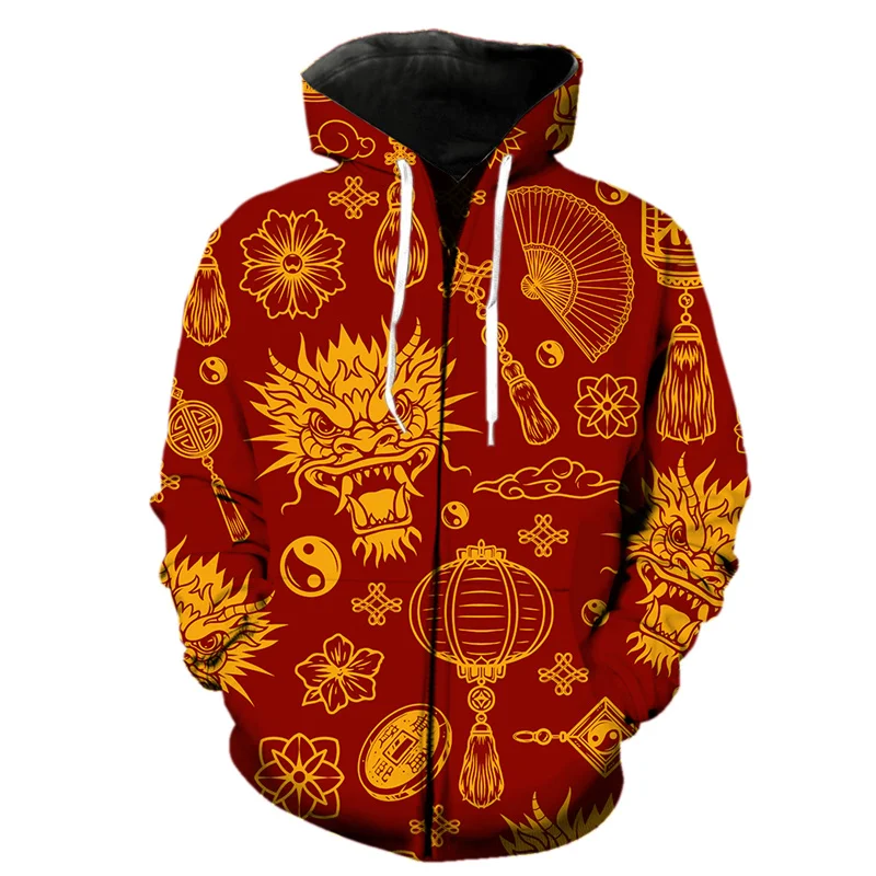 thumbnail image 1 of Sudadera con capucha y cremallera con estampado 3D de gato dragón oriental para hombre, sudadera de manga larga a la moda para niños, sudaderas con capucha Harajuku geniales, 1 of 5