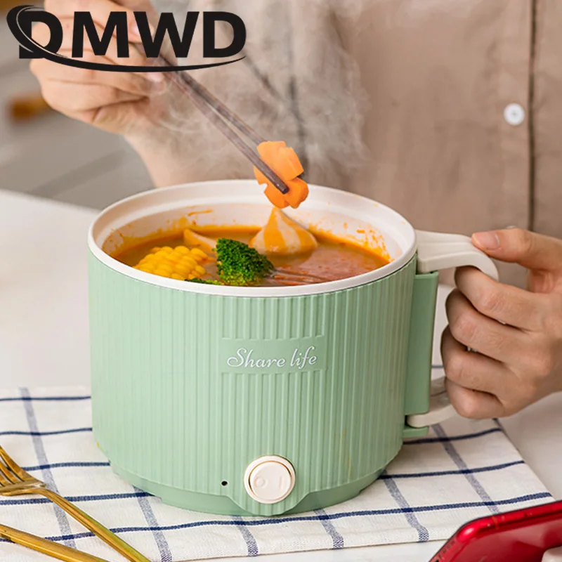 Electric Cooking Pot Multifunction Rice Cooker Mini Portable 1.6L Instant Noodles Fast Food Pot Porridge Soup Hot Pot Frying Pan 3