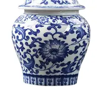 Chinese Blue White Porcelain Decorative Temple Jar Vase with Lid,Tea Canister Ceramic Tea Organizer Box Storage Coffee Container 5