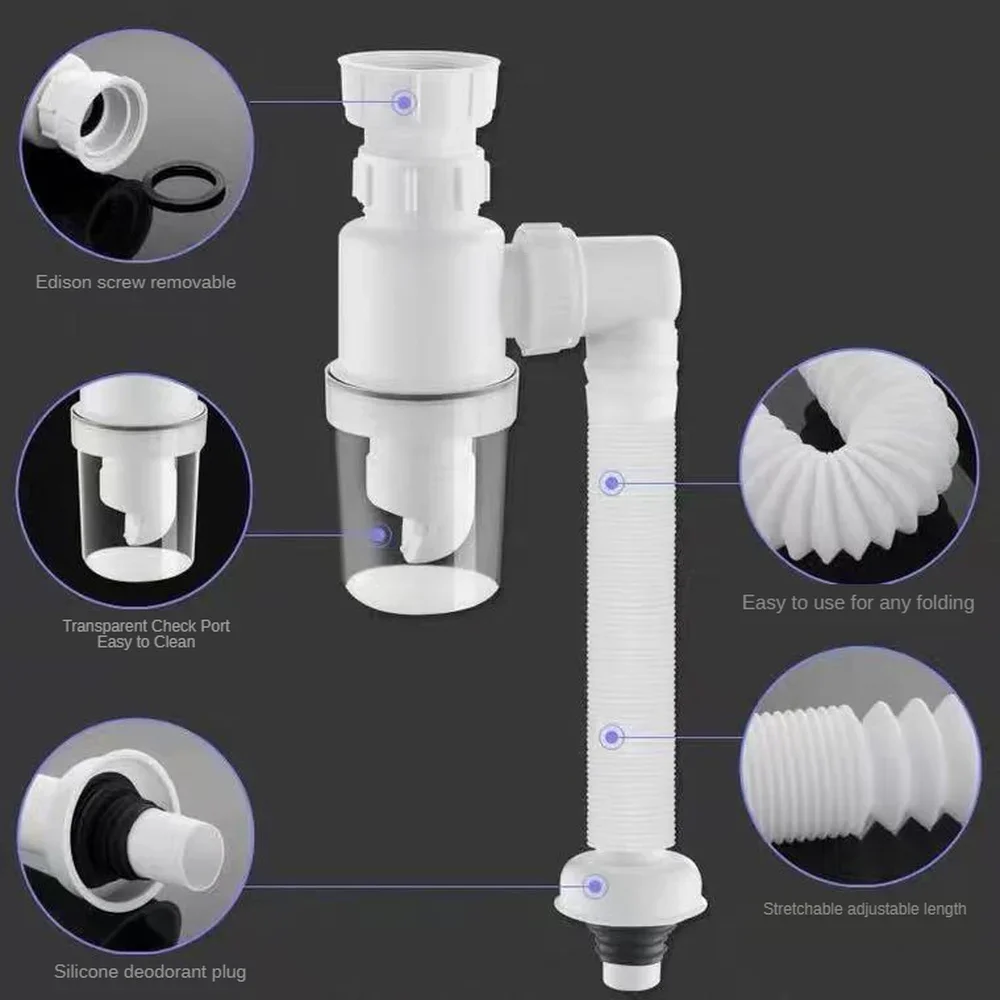 Wash Basin Sewer Deodorant Down Pipe Home High-grade Insect Prevention Drain Pipe Creative P-type Drainer Wash Basin Accessories