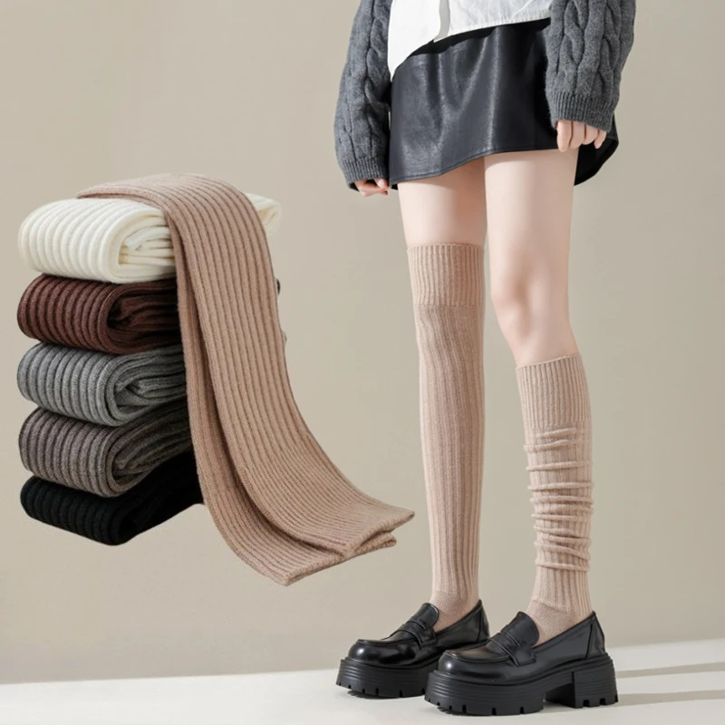1 Pair Women Solid Color Cotton Long Sock Knee Over-Knee Cable Knit Warm Boot Socks Winter Warm Fashion Thick Cotton Stockings
