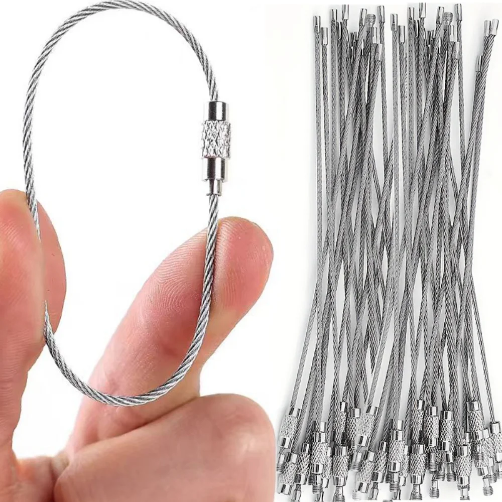 10 Stück Stahldraht-Schlüsselanhänger in Verschiedenen Farben, Edelstahl-Ring Schlüsselring, Seil-Schlaufe für Outdoor, Camping, Gepäckanhänger mit Schraubverschluss