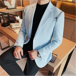 British Style Men Business Suit Jacket Stylish Zipper Decoration Solid Color Casual Suit Jacket Men's Social Office Party Blazer