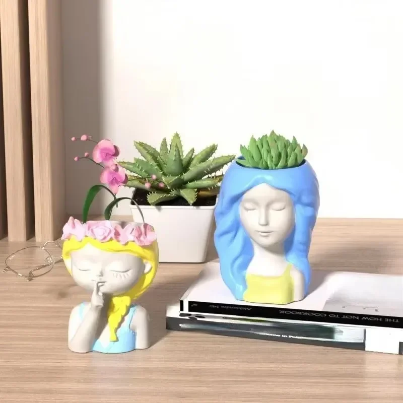 Candle Crystal Epoxy Resin Mold Home Decoration Silicone Mold 3D Cute Girl Flower Pot Mold DIY Handmade Crafts Plaster